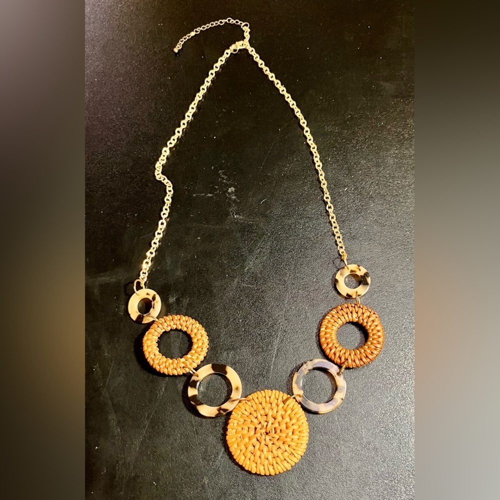 Statement Necklace Wicker Tortoise Shell Tuscan M… - image 3